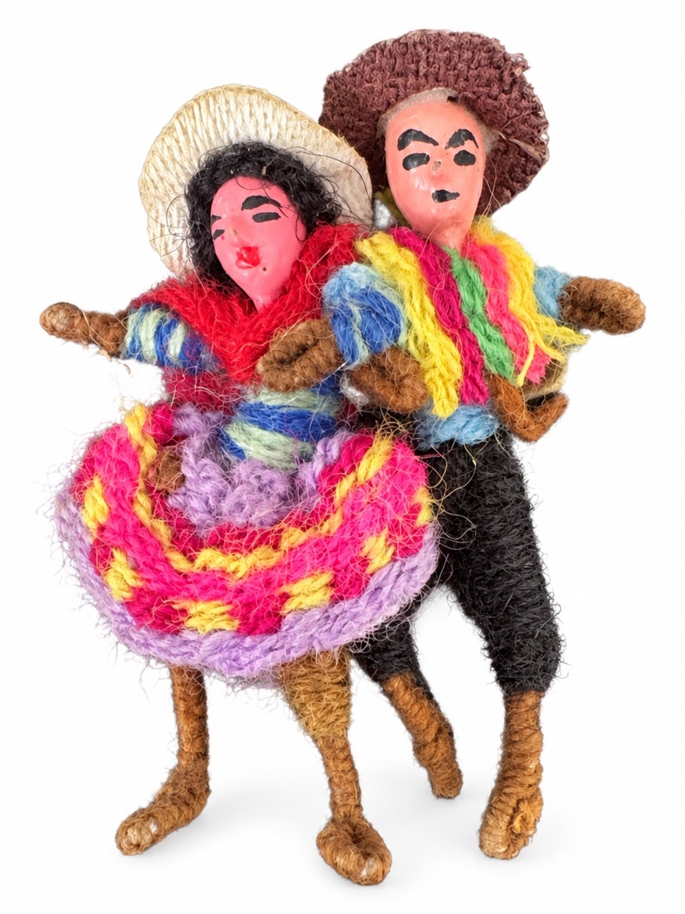 Vintage Guatemalan Handmade Folk Art Couple Doll Brooch Pin Guatemala